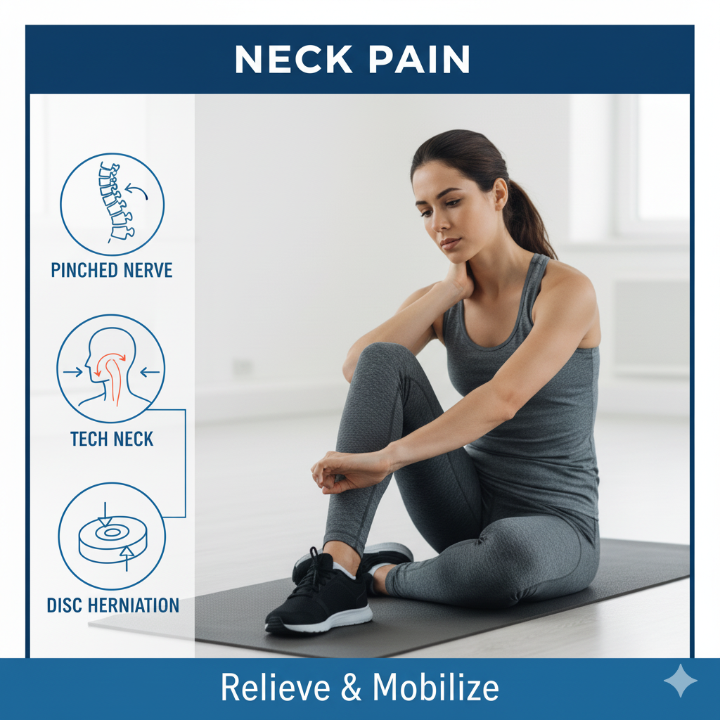 Person performing neck pain relief stretches