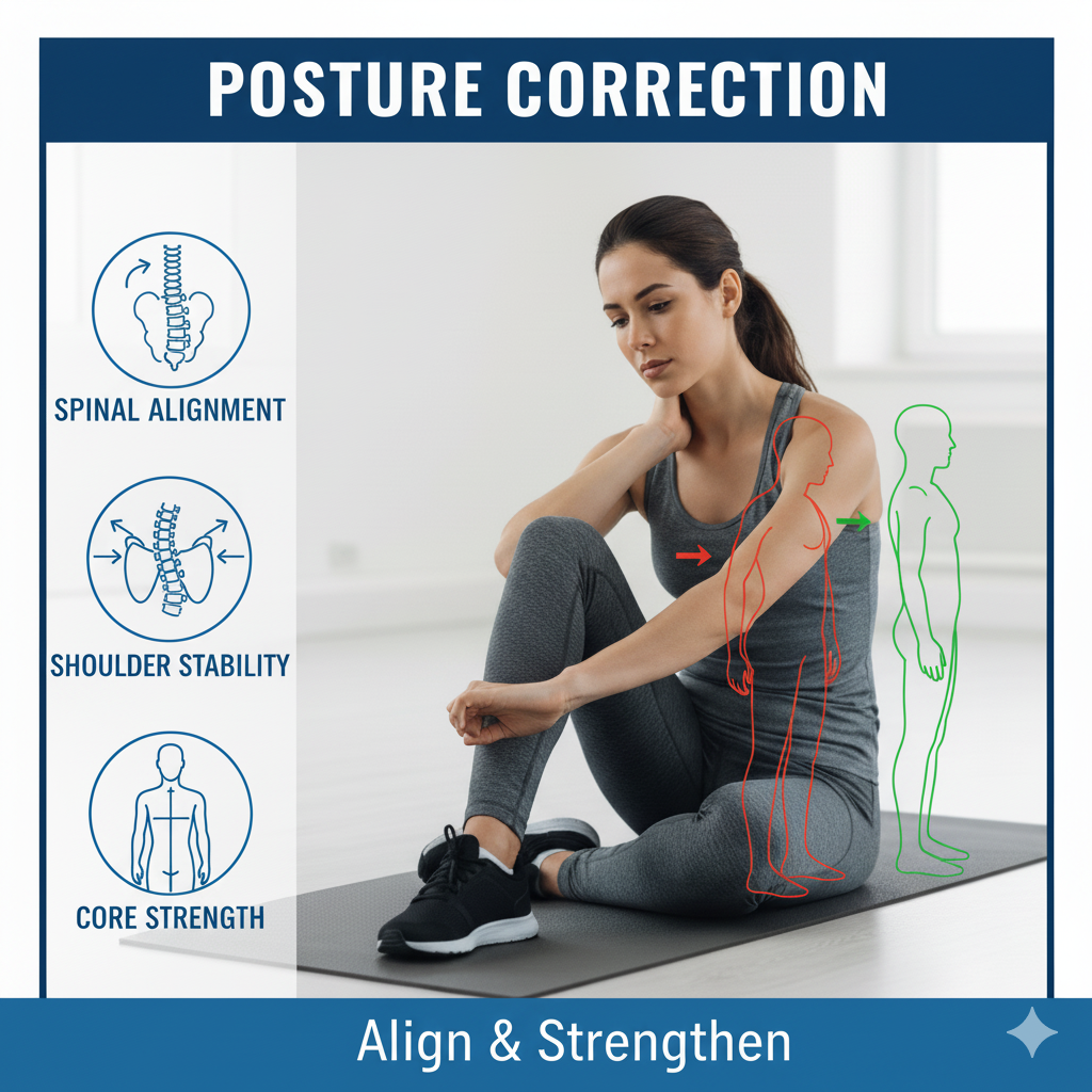 Person demonstrating posture correction exercises